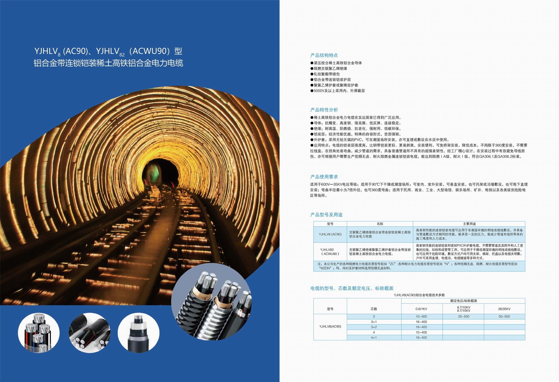 YJHV8(AC90)、YJHLV82(ACWU90)型鋁合金帶連鎖鎧裝稀土高鐵鋁合金電力電纜(圖2)